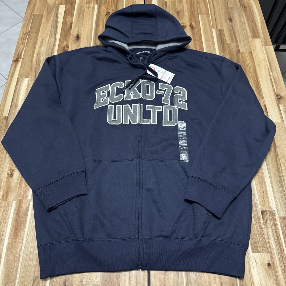 Ecko Unltd Hoodie‎ Mens 3XL Blue Spell Out Full Zip Baggy Skating Grunge Y2K NWT